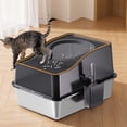 thumbnail image 2 of Kojooin Stainless Steel Litter Box with Lid, Enclosed Litter Box with Cat Litter Mat and Scoop, Extra Large High Sided Cat Litter Trays Easy Clean Detachable, 2 of 7