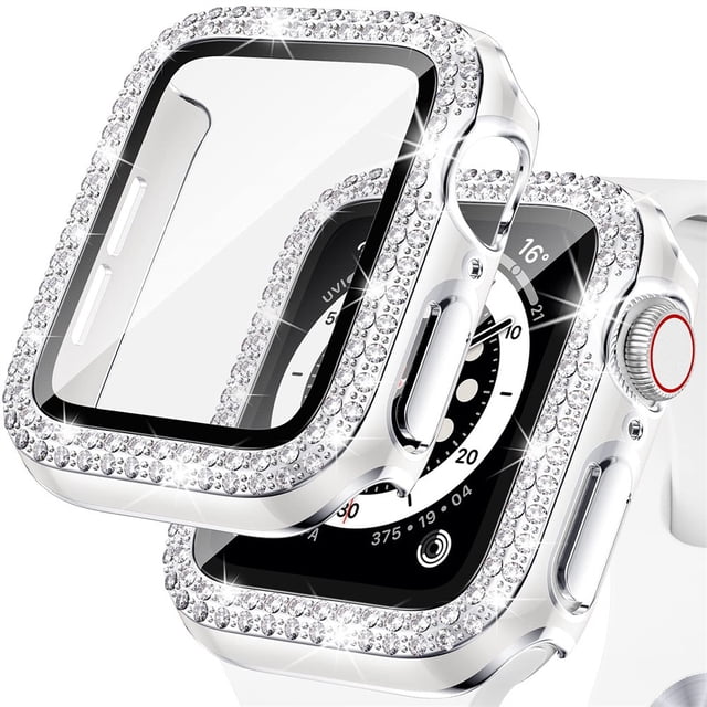 Étui Rigide en PC avec Protecteur d'Écran en Verre Trempé pour Apple Watch SE, Étui de Protection Intégrale pour iWatch 42 mm, Protecteur Bling à Diamants Compatible avec Séries 3 2/1 42 mm