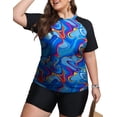 thumbnail image 1 of FOLUNSI Womens Plus Swimsuits 2 Piece Rash Guard Raglan Short Sleeve with Boyshorts Surfing Swimwear 0X-5X, 1 of 5