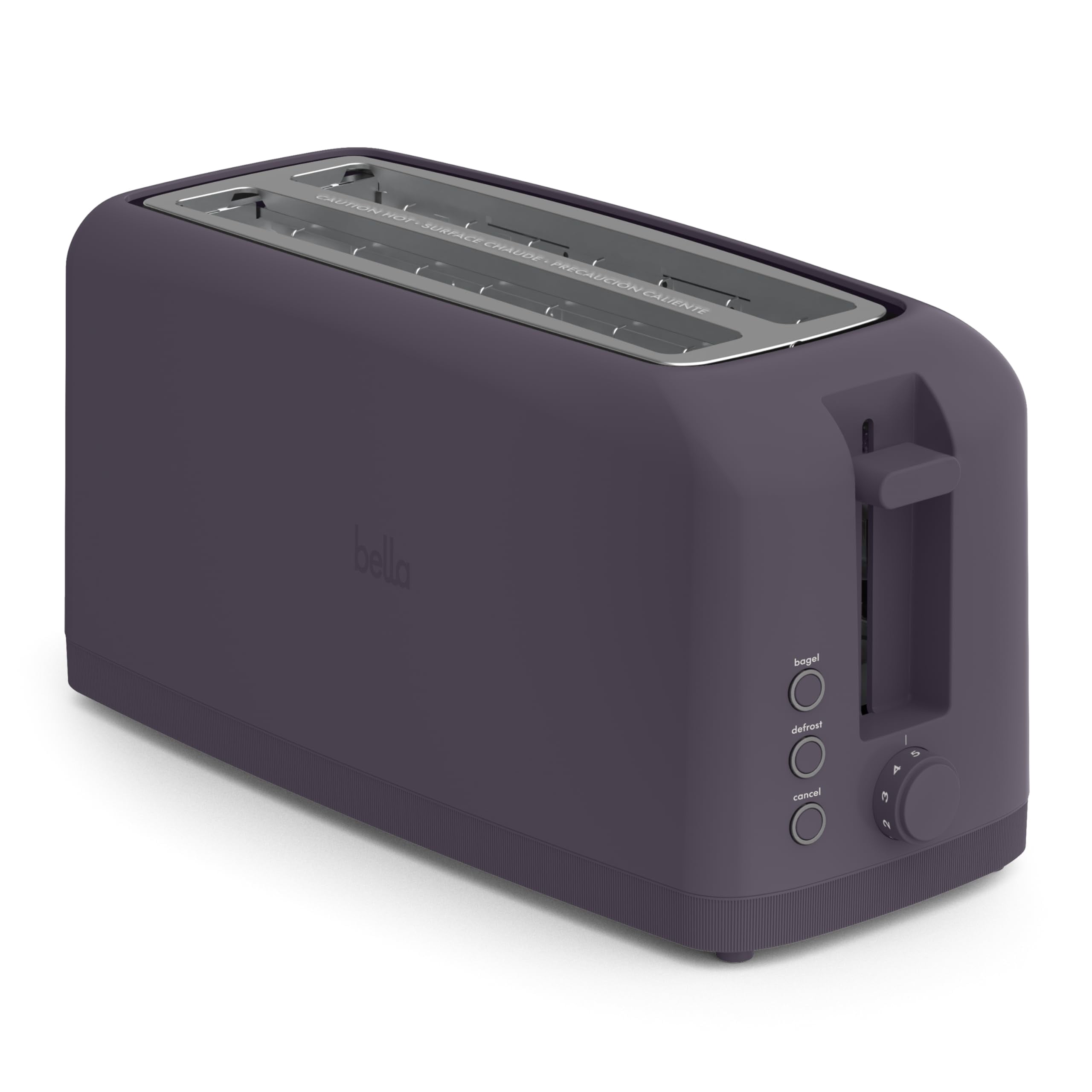 bella 4 Slice Slim Toaster, Fits-anywhere&trade; Kitchenware, 6 Setting Shade Control with Reheat & Cancel Buttons, Fits Sourdough, 10&rdquo; Long Slot, Anti