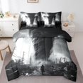 thumbnail image 1 of 7Pcs Nature Tornado Comforter Set Village Pattern Bedding Set Tornado Lightning Bed Sheets Set Cyclone Natural Disaster Theme Bed Set With 2 Pillowcases & 2 Throw Pillow Covers, King, 1 of 5