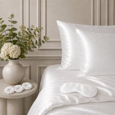 Swift Home 6-Piece Satin Pillowcase Gift Set with Eye Mask and Scrunchies, Beauty Sleep Set, White