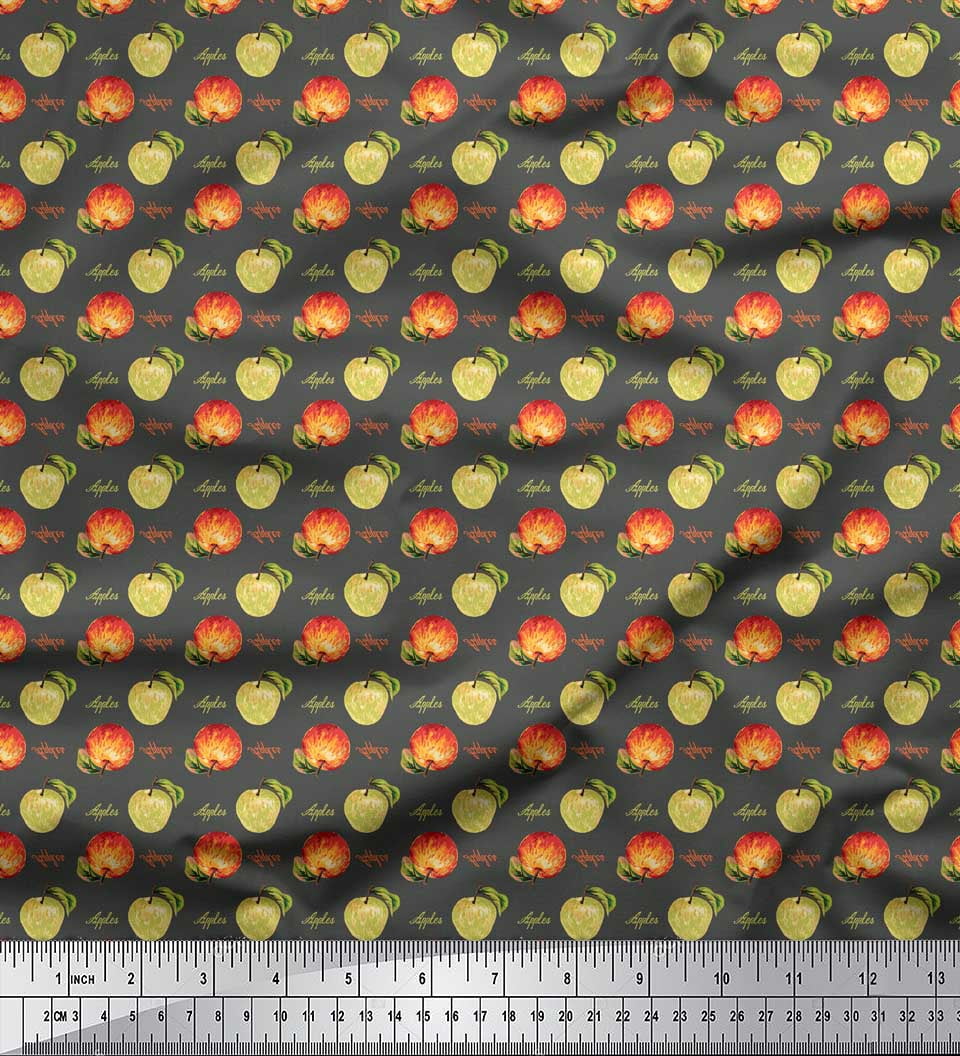 Soimoi Gray Poly Georgette Fabric Text & Fruits Fabric Prints by Yard 42 Inch Wide