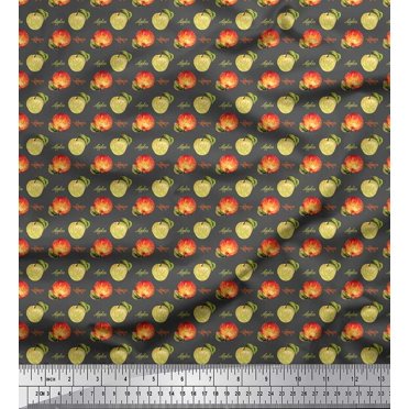 Soimoi Gray Cotton Cambric Fabric Text & Fruits Decor Fabric Printed Yard 56 Inch Wide