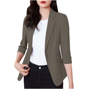 WRKEKC Blazers pour Femmes pour le Travail Décontracté, Vestes pour Femmes Tendance, Veste de Tailleur Décontractée Légère pour Dames à Couleur Unie avec Revers et Boutons