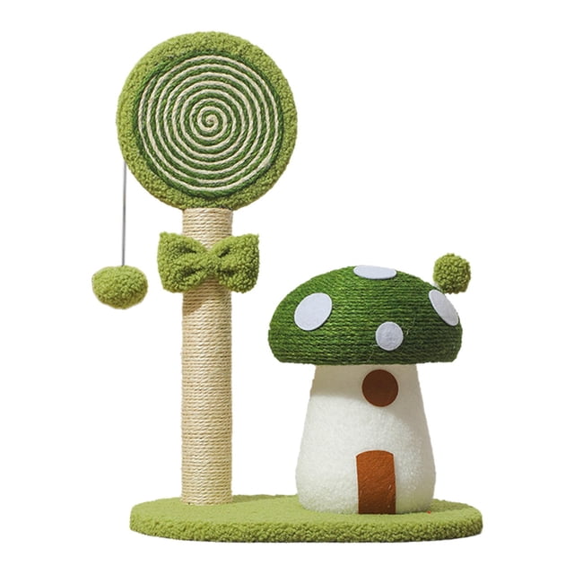 Bunblic Cat Scratching Post Interactive Toy Claw Grinding Sturdy Base Pet Toy Sisal Cat Scratcher Scratch Pole with Base for Exercise Green