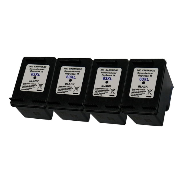 L-ink 4 Pack Compatible HP 63XL High Yield Black Ink Cartridge (F6U64AN) with four black remanufactured ink cartridges labeled 63XL, designed for HP DeskJet, Envy, and OfficeJet printers, delivering sharp text and images with a 480-page yield, also suitable for economical printing needs.