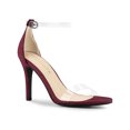 thumbnail image 1 of BLISSFUL STEP Women's Clear Ankle Strap Stiletto Heel Sandals Burgundy 6, 1 of 6