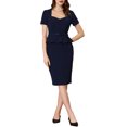 thumbnail image 2 of INSPIRE CHIC Women's Sweetheart Neck Ruffle Trim Short Sleeve Office Retro Sheath Dress Navy Blue S, 2 of 5