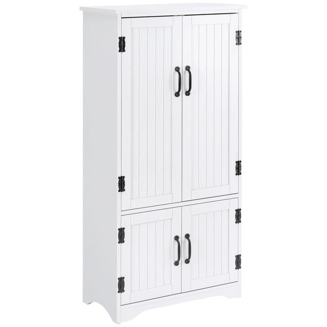 HOMCOM Garde-Manger de Cuisine de 48 Pouces, Armoire de Garde-Manger Blanche avec Quatre Portes à Panneaux avec Poignées et Charnières Noires. Comprend des Tablettes Ajustables pour un Rangement flexible et un Dispositif Anti-Basculement pour la Sécurité. Fabriquée en MDF et Panneau de Particules, Elle Mesure 23.6 Pouces L x 11.8 Pouces P x 48.4 Pouces H, Idéale comme Organisateur de Cuisine Ou solution de Rangement dans les Salles de Bain Ou les porches.