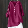 thumbnail image 2 of Timegard Blouse for Women Plus Size Cotton Linen Notched V Neck Button Tops Fall Casual Loose Shirts, 2 of 6
