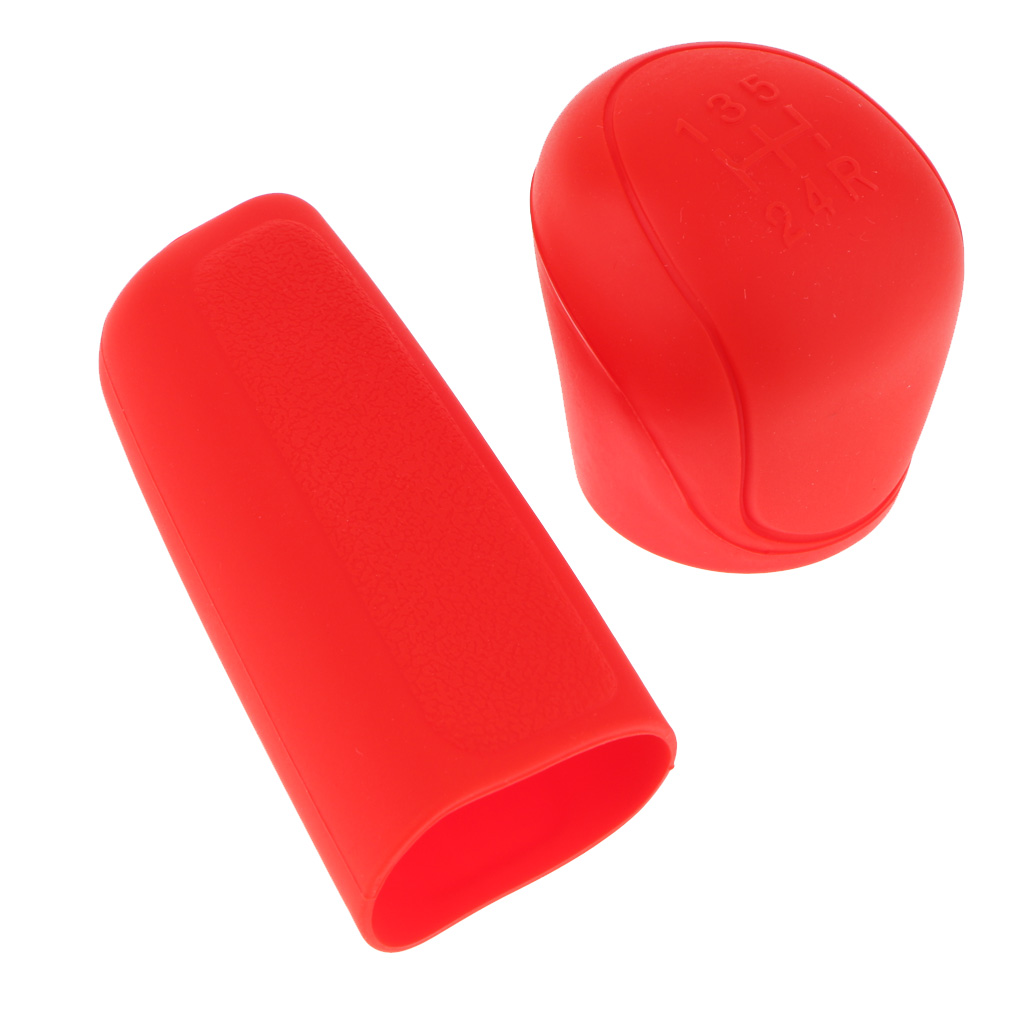 Manchon en Silicone pour Volant de Voiture Manuel 5 Vitesses + Couvercle de Frein à Main Rouge