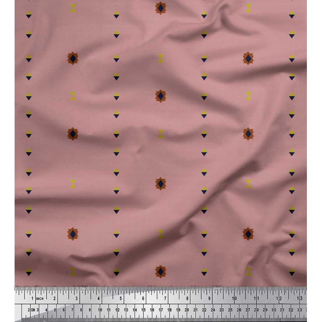 Soimoi Pink polyester Crepe Fabric Butidar Jamdani Decor Fabric Printed Yard 52 Inch Wide