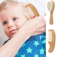 thumbnail image 1 of 2 Pack Natural Wooden Baby Hairbrush and Comb Set Gentle Cradle Cap Care Grooming Kit, 1 of 4