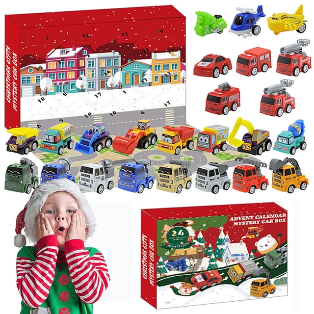 Dvkptbk Advent Calendar Christmas Countdown Gift Box 24 Day Construction Vehicle Excavator Christmas Countdown Advent Calendar Children's Toy Car Surprise Calendar Gift Box Set Car Model