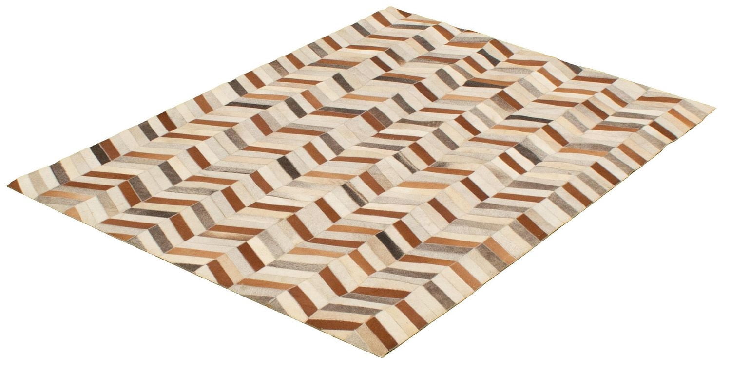ECARPETGALLERY 4'8" x 6'7" Contemporary Cowhide Patchwork Handmade Area Rug for Living Room, Dining Room and Bedroom Brown