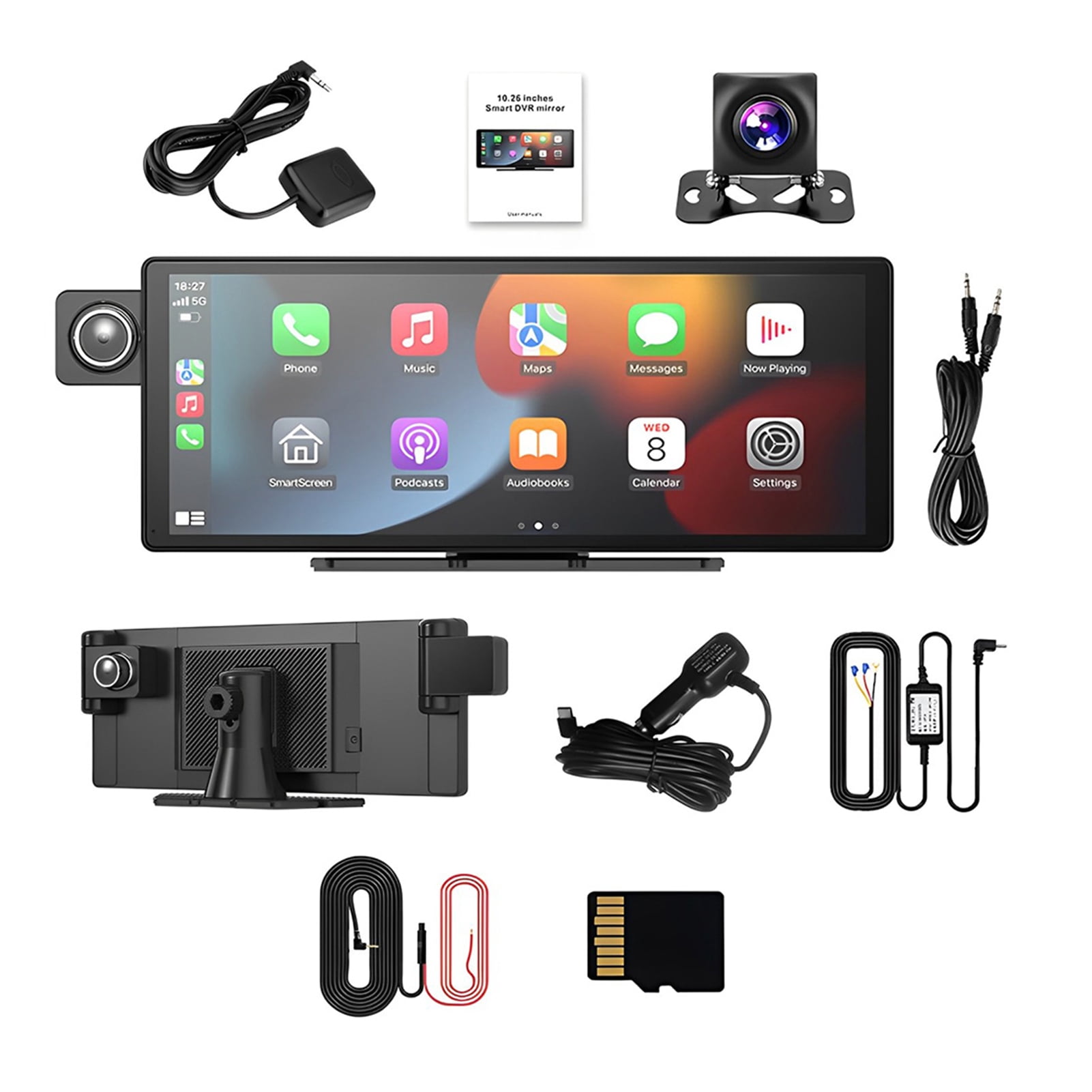 Wweixi 10.26 Screen Car Dash Cam 3Lens 2K Front Inside 1080P Rear Wireless Car Play 10.26 Dash Cam Dash