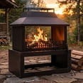 thumbnail image 3 of Sunnydaze Backyard Blaze Foyer Extérieur en Acier Robuste - Rangement Intégré pour Bûches et Housse de Protection - 35 Pouces H - Bronze Brossé, 3 of 10
