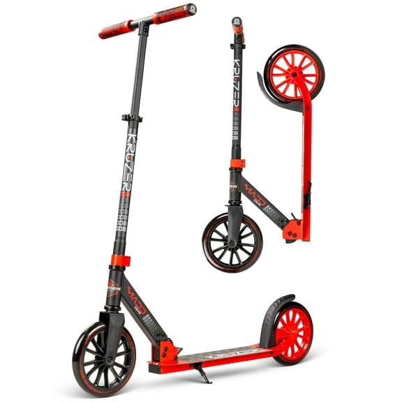 Madd Gear Kruzer 200 Trottinette pliante de déplacement pour adultes et ados Kruzer 200 grandes roues de 200 mm, guidon réglable, cadre en acier carbone léger - Rouge