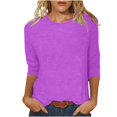 thumbnail image 1 of CEHVOM Mode Femmes Solide T-shirt Mi-Longueur Manches 3/4 Blouse Col Rond Casual Tops Dégagement, 1 of 5