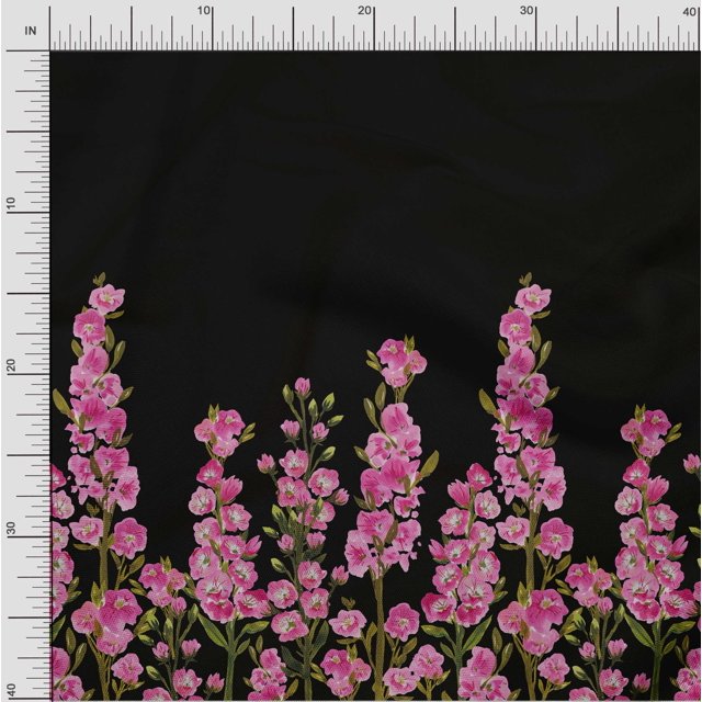 oneOone Silk Tabby Fabric Leaves & Pink Floral Panel Print Sewing Fabric BTY 42 Inch Wide