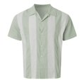thumbnail image 2 of Weiqiqre Hauts pour Hommes Mode Décontractée Rayures Boutons Manches Courtes Col Rabattu Blouse Extensible, Ajustement Confortable pour l'Été, Taille P-2TG, 2 of 6