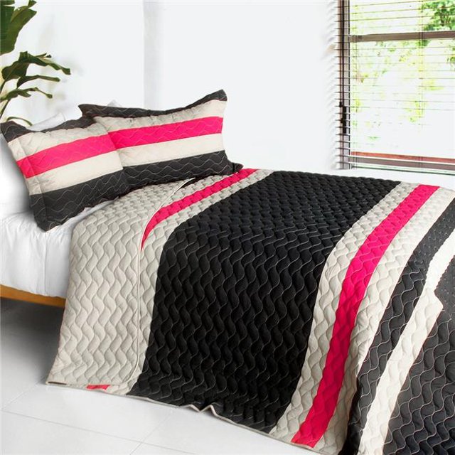 Silver Linings Playbook - Ensemble de Courtepointe Patchwork 3 Pcs Format Double et Grand - Noir