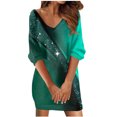 thumbnail image 1 of FAIWAD Robes Décontractées pour Femmes Grande Taille Col en V Manches 3/4 Robe Portefeuille Imprimé Tendance Mini Confortable Courte Tunique, 1 of 6