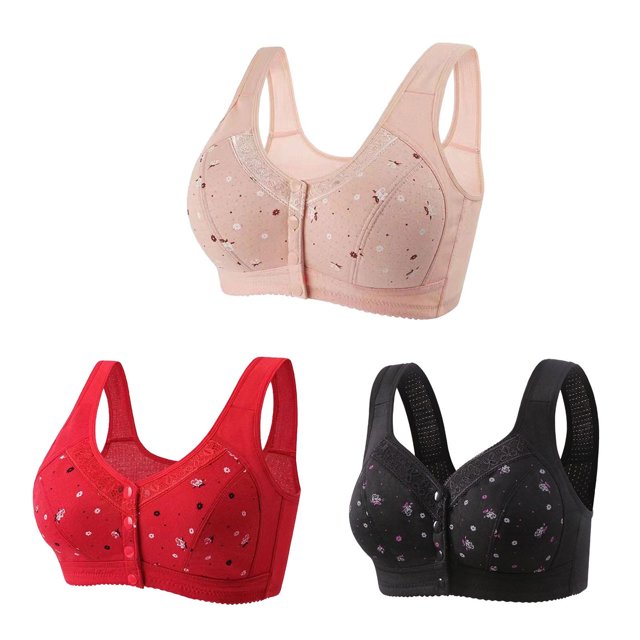 Bigersell Daisy Bras for Older Women Front Closure 3pcs Push-Up Bra Style R-65 Breathable Lightly Lined Bras Pack R-65-pinks
