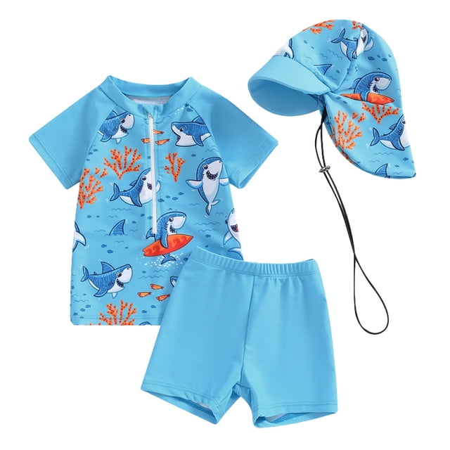 Newborn Baby Girls Swimsuits 3 Piece Swim Short Sleeve Bathing Suits Swim Shirts and Rash Guards Size 6M