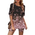 thumbnail image 2 of Mikilon Ensemble Élégant pour Femmes 2 Pcs Mode Col Rond Blouse Manches Courtes Hauts Shorts Ensemble Décontracté Violet-A m, 2 of 5
