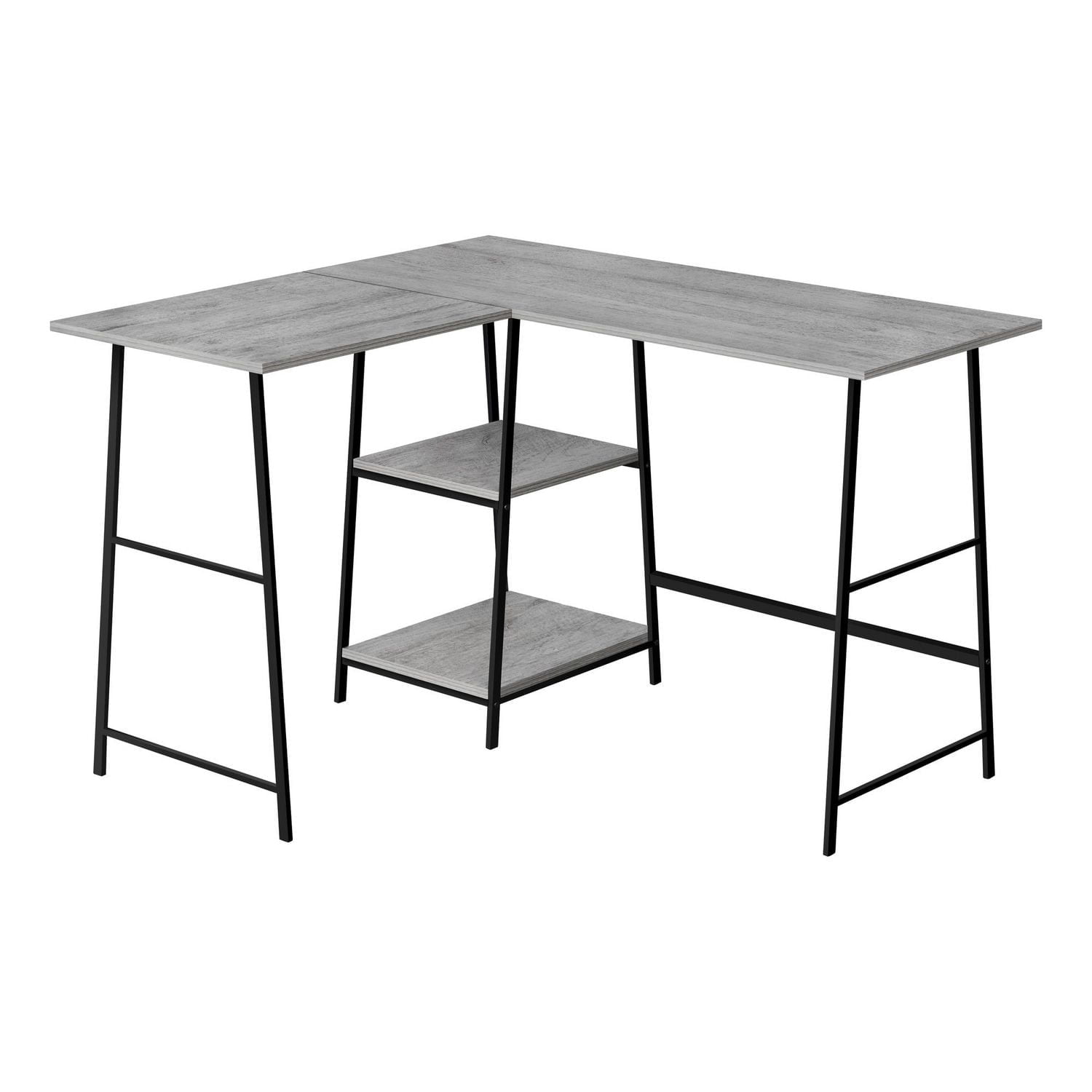 Monarch Specialties Computer Desk, Home Office, Corner, Storage Shelves, 48"l, L Shape, Work, Laptop, Metal, Laminate, Grey, Black, Contemporary, Modern