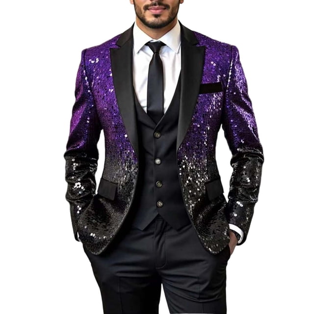 Pisexur Jackets for Men Comfortable Coats for Men Sequined Dance Suit With Dance Accompaniment Colorful Suit Dress Solid Color Men's Suit Jacket Purple,S