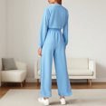 thumbnail image 2 of ShomPort Womens 2PC Matching Set Long Sleeve Crewneck Wrap T-Shirts Drawstring Elastic Waist Loose Pants Going Out Trendy Set, 2 of 7