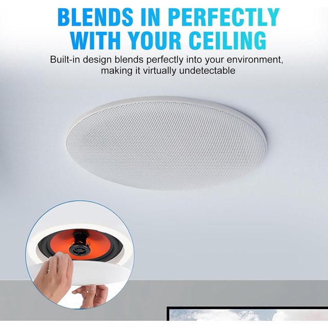 haoqian 8-Inch Bluetooth Ceiling Speaker System with A 2-Channel Wall Amplifier,400W Max Power Output Pair - Perfect for Clear Sound in Living Room, Office, Kitchen, Basement & Covered Patio