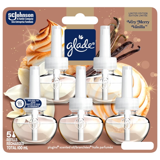 Recharge d'huile parfumée Glade PlugIns® (paquet de 5) VP - Vanille délicate Very Merry