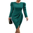 thumbnail image 1 of Women Midi Dress  Long Sleeve Crew Neck Solid Slit Dress Fall Dress, 1 of 8