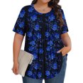 thumbnail image 2 of Pisexur Hauts de Printemps pour Femmes Blouses pour Femmes Chic Décontracté Mode pour Femmes Imprimé Col Rond Manches Courtes Plissé Ample Haut Multicolore,2TG, 2 of 8