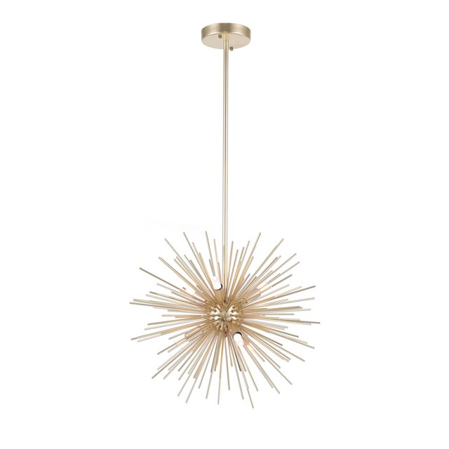 Lustre à 6 Lumières avec Fini Feuille d'Or