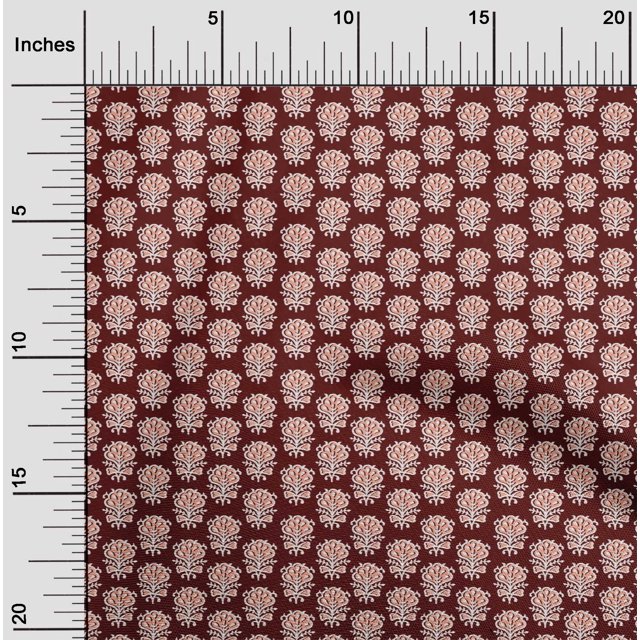 oneOone Cotton Flex Fabric Leaves & Floral Block Printed Fabric 1 Yard 40 Inch Wide