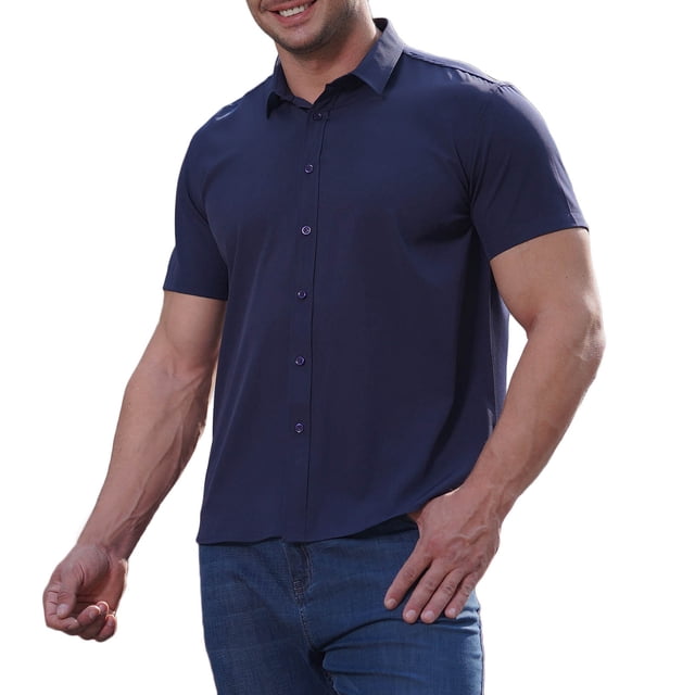 Birdeem Chemises pour Hommes Hommes Mode Affaires Col Rabattu Bouton Col Rabattu Poche Chemise à Manches Courtes Blouse