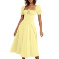 thumbnail image 4 of Ovzne Robes pour Femmes Robe pour Femme Robe Décontractée de Printemps et d'Été pour Femmes à Manches Bouffantes, à Lacets, Fendue Robe de Vacances Robe à Manches Courtes Liquidation, 4 of 7