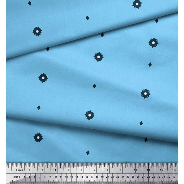 Soimoi Blue Poly Georgette Fabric Butidar Jamdani Decor Fabric Printed Yard 52 Inch Wide