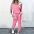 thumbnail image 2 of Yuyuzo Womens Workout Sets 2 Piece Short Sleeve Crew Neck T-Shirts Drawstring Jogger Pants with Pockets, 2 of 5