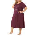 thumbnail image 4 of Agnes Orinda Nuisettes pour Femmes Grande Taille Fête des Mères Col Rond Manches Courtes Robe de Nuit Imprimé Chats Pyjamas Détente Maison avec Poche 1X Bourgogne, 4 of 8