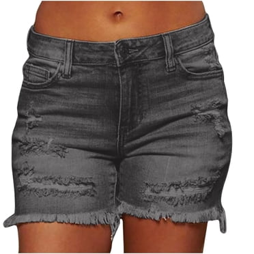 Leutsin Women Solid Denim Shorts Pokets Hole Casual Zipper Fringe Jeans Pants