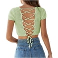 thumbnail image 4 of Timegard Crop Tops for Women Short Sleeve Square Neck Back Drawstring Tie Slim Casual Going out Tops, 4 of 4