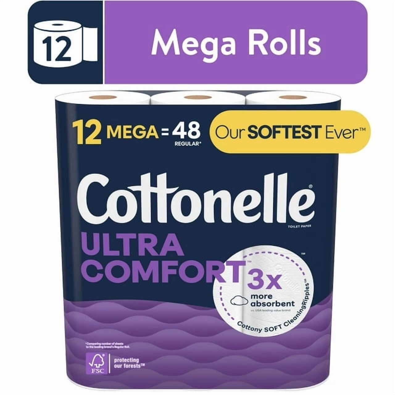 Cottonelle Ultra Comfort Toilet Paper, Strong Toilet Tissue, 12 Mega Rolls (12 Mega Rolls = 48 Regular Rolls), 244 Sheets Per Roll