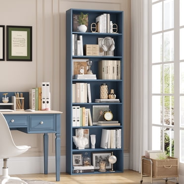 Homfa 82" Tall Bookcases, Freestanding Display Storage Shelves, 7-Tier Open Bookshelf for Home Office Living Room Bedroom, Blue