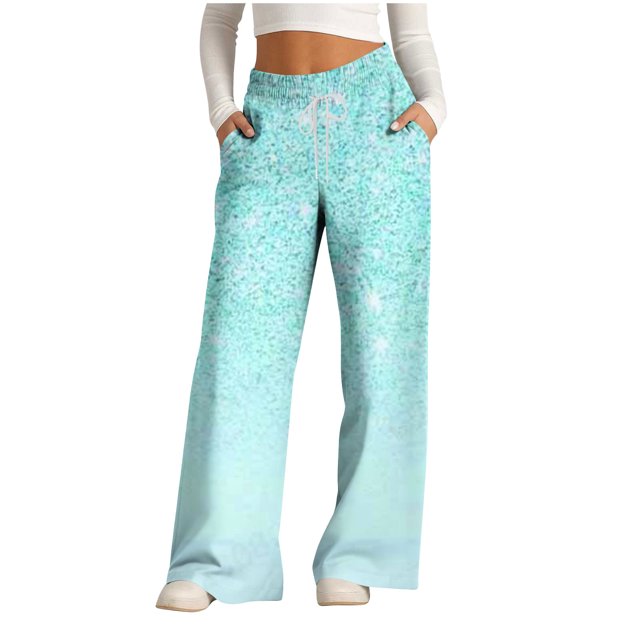 Pants for Women, Womens Fashionable Striped Printed Drawstring Wide Leg Pants